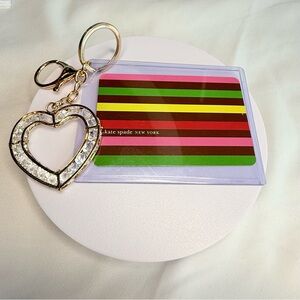 Kate Spade Multicolor Striped Card Holder with Heart Keychain